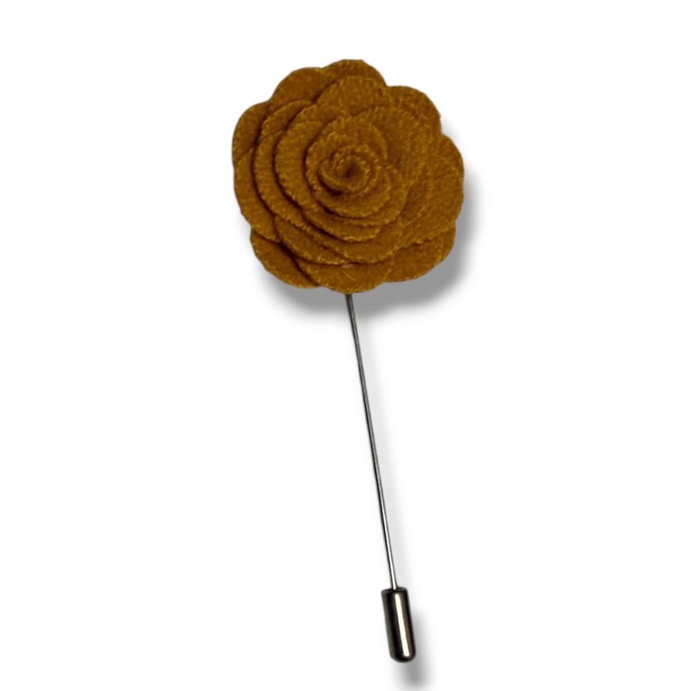 Mustard Yellow Felt Rose Lapel Pin Boutonniere‎ Mens Suit Flower Stick Pin NEW